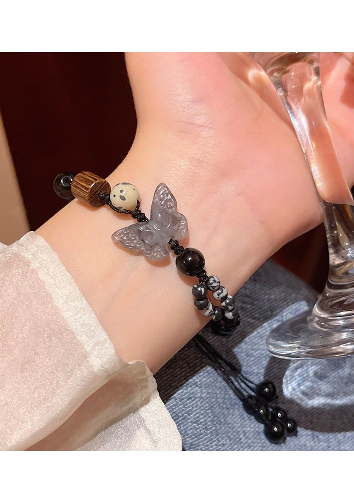 LOVET Ceramic bracelet - elegant women's string beads with ethnic style, traditional Chinese fashion, retro weaving, pull-out type hand accessory - Image 2