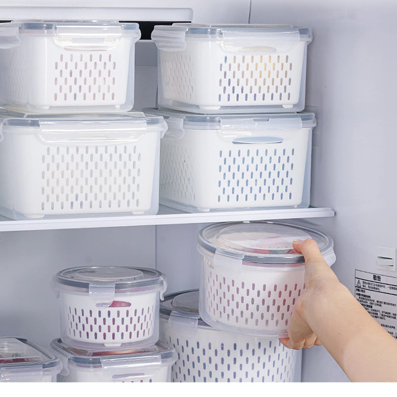 Ronanemon 3Pack Fridge Food Storage Container Set with Lids with Strainer, Fruit Vegetable Storage Containers Keep Fruits, Vegetables, Berry, Meat Fresh longer, BPA-Free Plastic Produce Keepers - Image 3