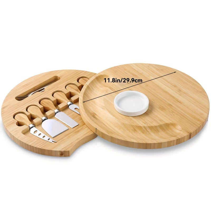 Bamboo Cheese And Cutting Board Set With Drawer 22x22x4 - Image 3