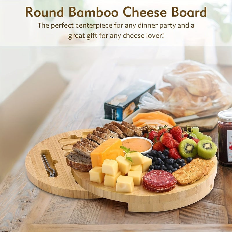 Bamboo Cheese And Cutting Board Set With Drawer 22x22x4 - Image 4