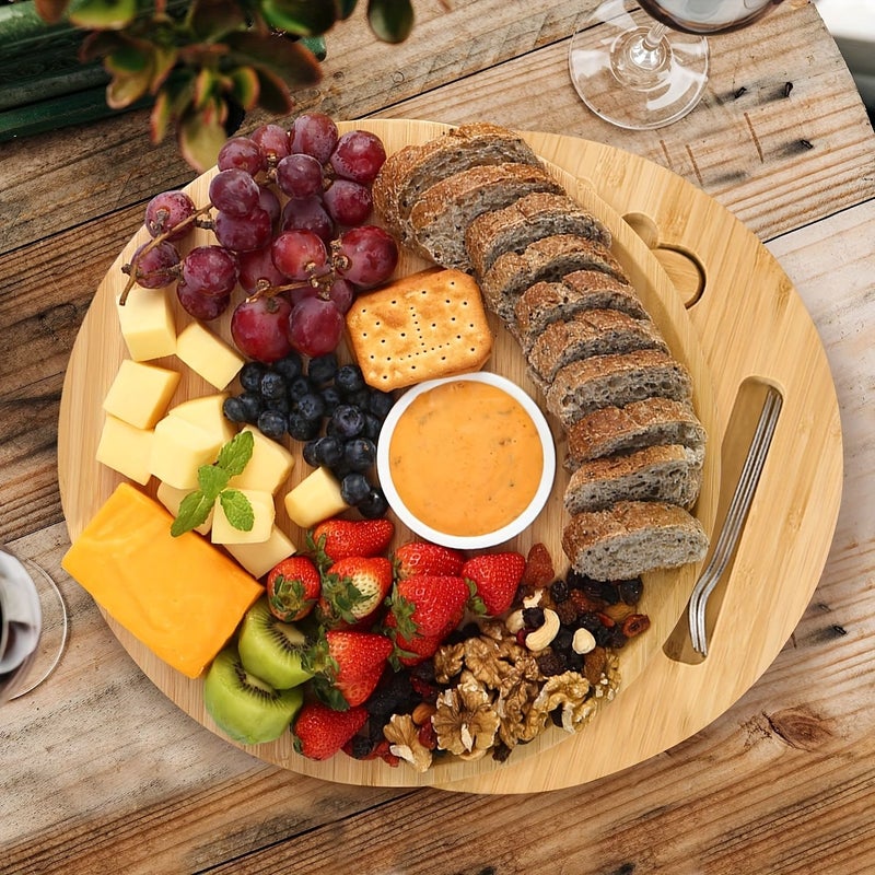 Bamboo Cheese And Cutting Board Set With Drawer 22x22x4 - Image 2