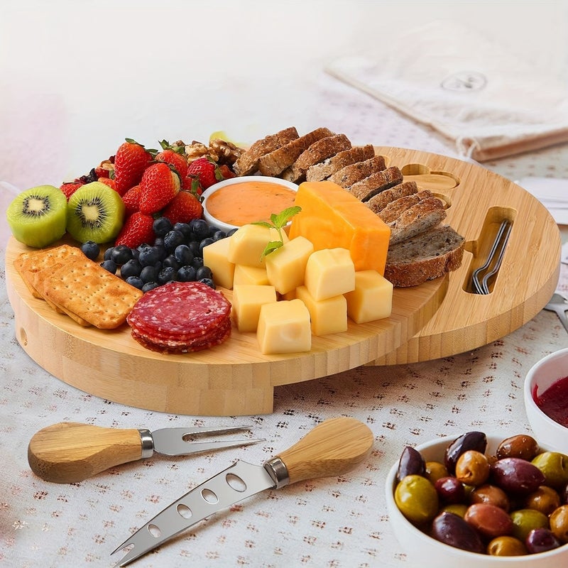 Bamboo Cheese And Cutting Board Set With Drawer 22x22x4 - Image 5