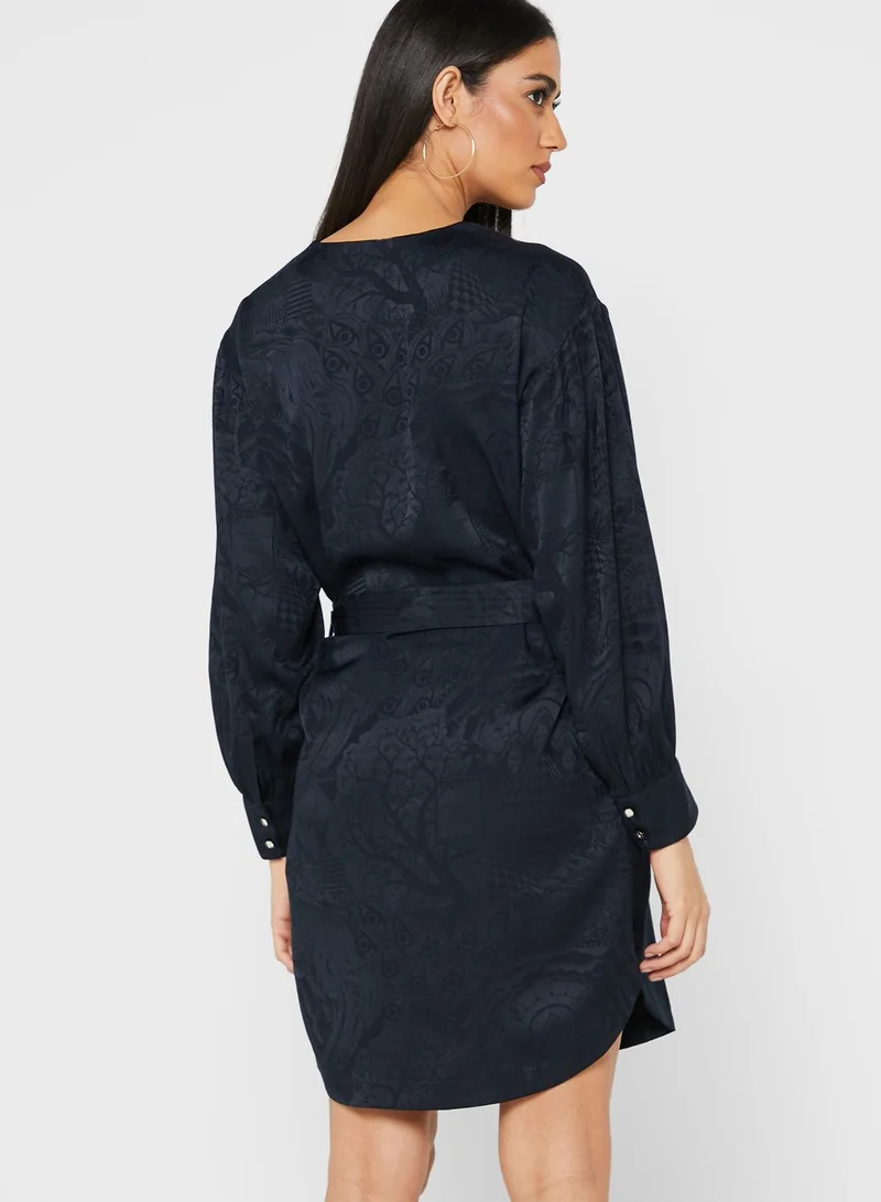 Scotch & Soda Pleated Sleeve Jacquard Dress