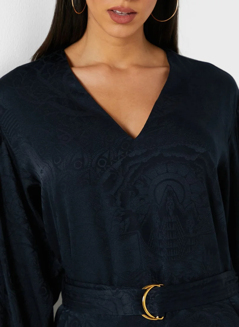 Scotch & Soda Pleated Sleeve Jacquard Dress