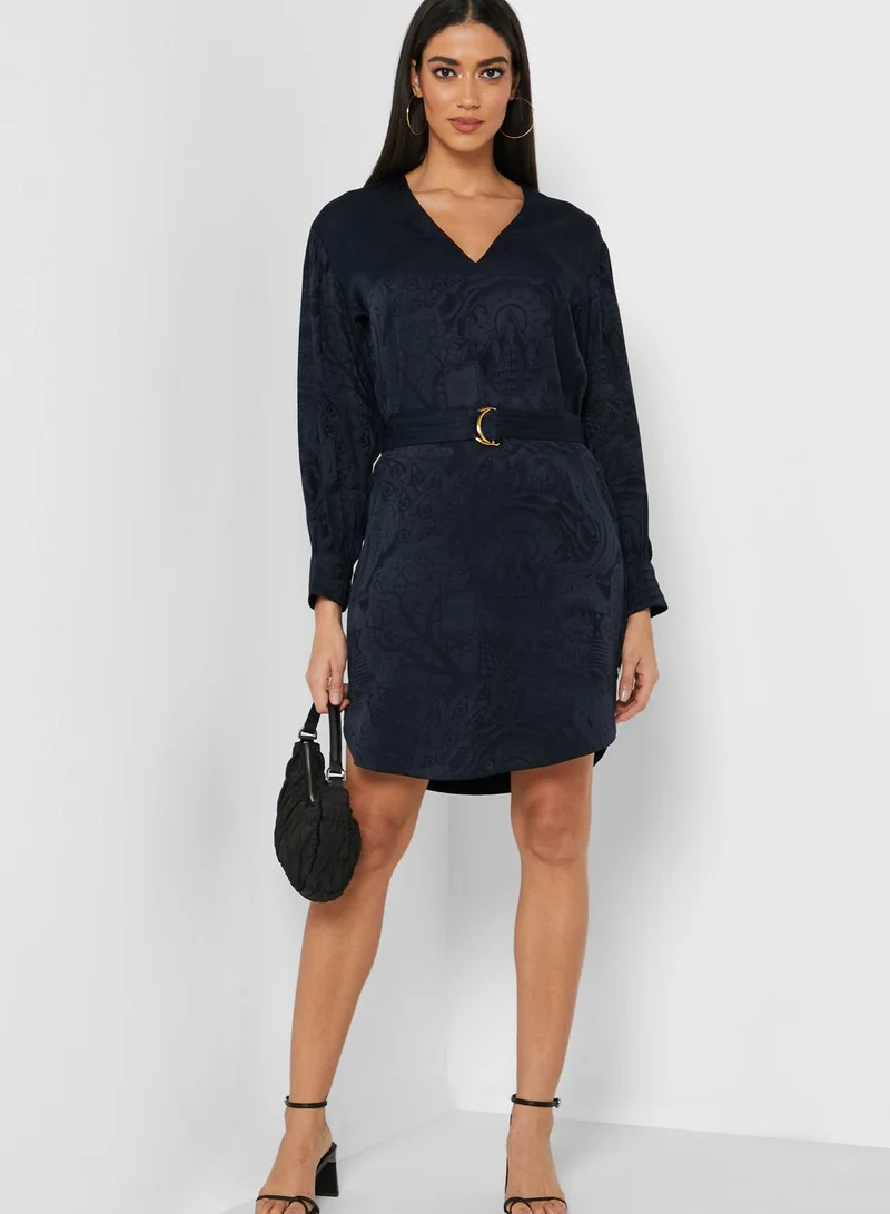 Scotch & Soda Pleated Sleeve Jacquard Dress