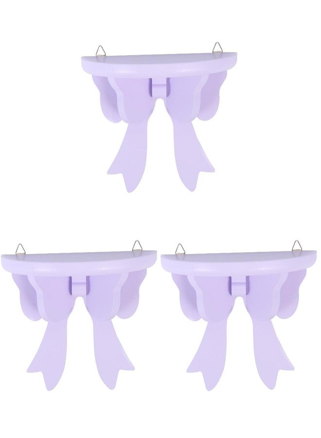 Amosfun 3 Pcs Bow Tie Rack Wooden Wall Shelves Wall Mounted Shelves for Storage Elephant Candy Dish Corner Bookshelf Kitchen Rack Wooden Bookshelf Charming Office Purple Bracket - Image 1