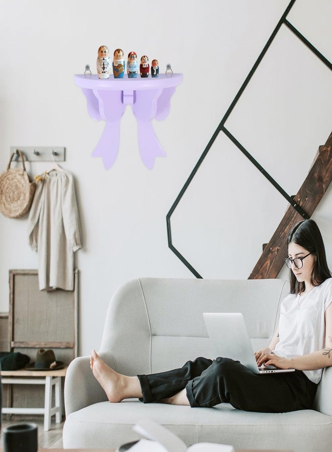 Amosfun 3 Pcs Bow Tie Rack Wooden Wall Shelves Wall Mounted Shelves for Storage Elephant Candy Dish Corner Bookshelf Kitchen Rack Wooden Bookshelf Charming Office Purple Bracket - Image 4