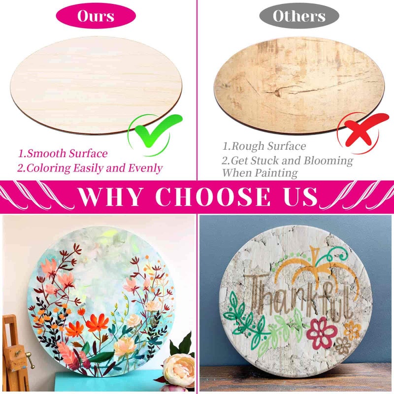 Acejoz 4 Pack 14 Inch Wood Circles for Crafts, Acejoz Round Wood Plywood Circles Unfinished Wood for Craft, Wood Discs for Door Hanger, Wood Burning, Painting and Christmas Decorations - Image 5