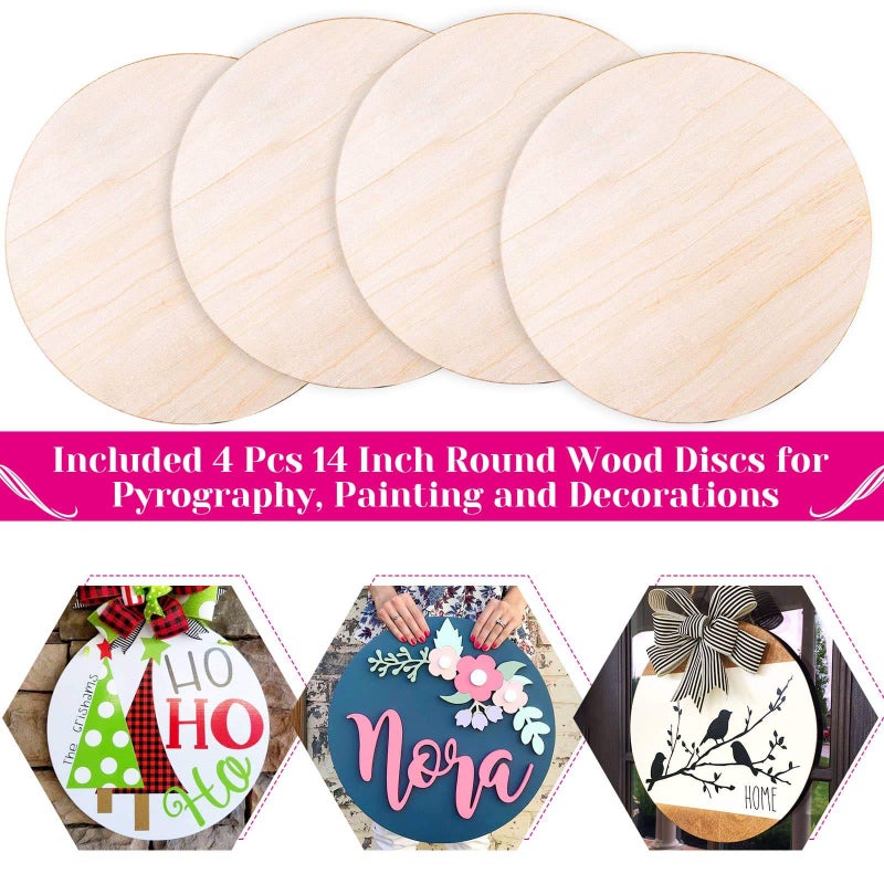 Acejoz 4 Pack 14 Inch Wood Circles for Crafts, Acejoz Round Wood Plywood Circles Unfinished Wood for Craft, Wood Discs for Door Hanger, Wood Burning, Painting and Christmas Decorations - Image 2