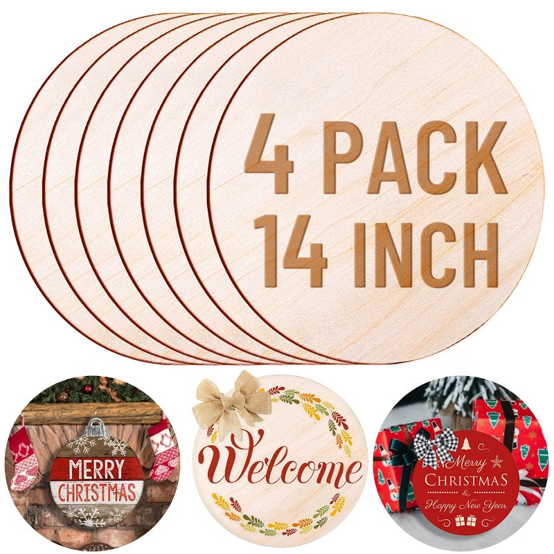 Acejoz 4 Pack 14 Inch Wood Circles for Crafts, Acejoz Round Wood Plywood Circles Unfinished Wood for Craft, Wood Discs for Door Hanger, Wood Burning, Painting and Christmas Decorations - Image 1