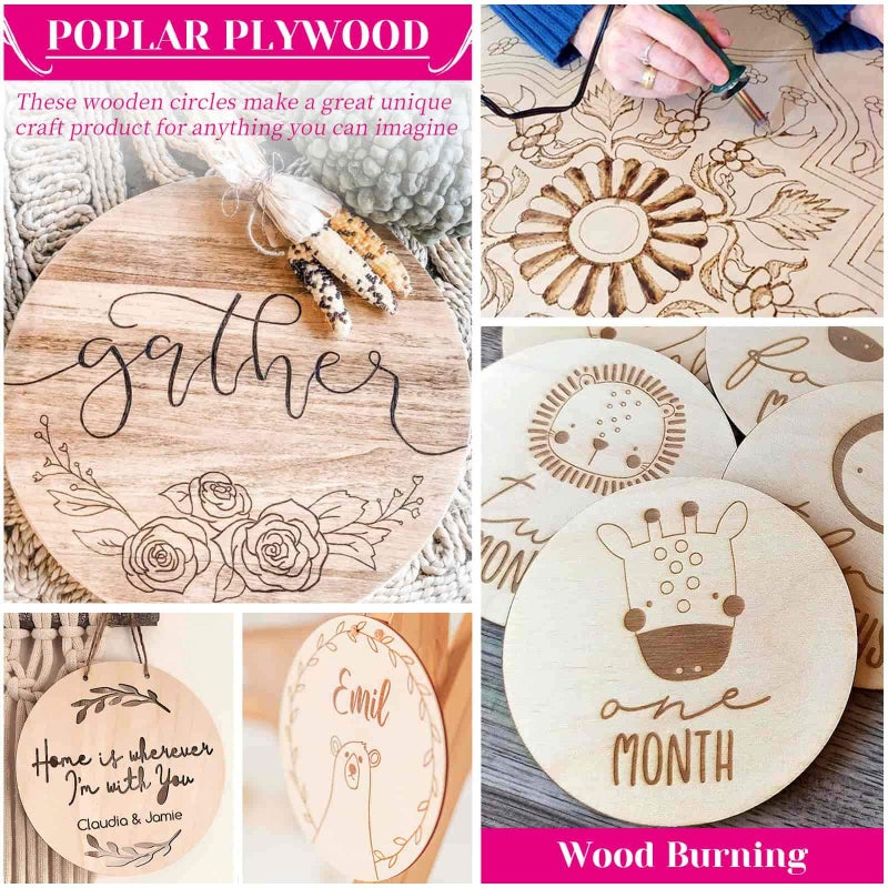 Acejoz 4 Pack 14 Inch Wood Circles for Crafts, Acejoz Round Wood Plywood Circles Unfinished Wood for Craft, Wood Discs for Door Hanger, Wood Burning, Painting and Christmas Decorations - Image 4