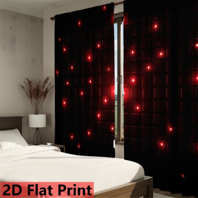 1pc 2pcs Set Red Light Spot Array Polyester Curtains 27.5x54in Blackout Grid Pattern Window Panels for Bedroom Living Room Office Rod Pocket Design Fade Resistant Artistic Style - Image 1