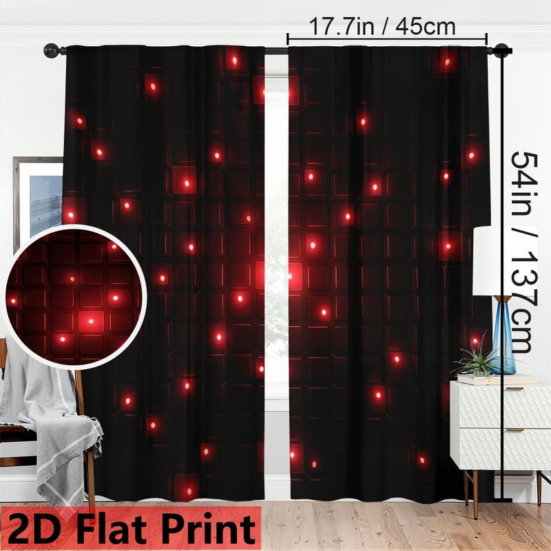 1pc 2pcs Set Red Light Spot Array Polyester Curtains 27.5x54in Blackout Grid Pattern Window Panels for Bedroom Living Room Office Rod Pocket Design Fade Resistant Artistic Style - Image 4