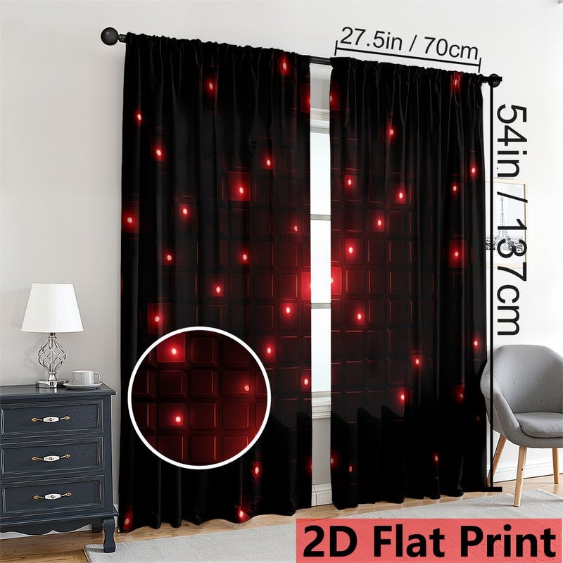 1pc 2pcs Set Red Light Spot Array Polyester Curtains 27.5x54in Blackout Grid Pattern Window Panels for Bedroom Living Room Office Rod Pocket Design Fade Resistant Artistic Style - Image 5