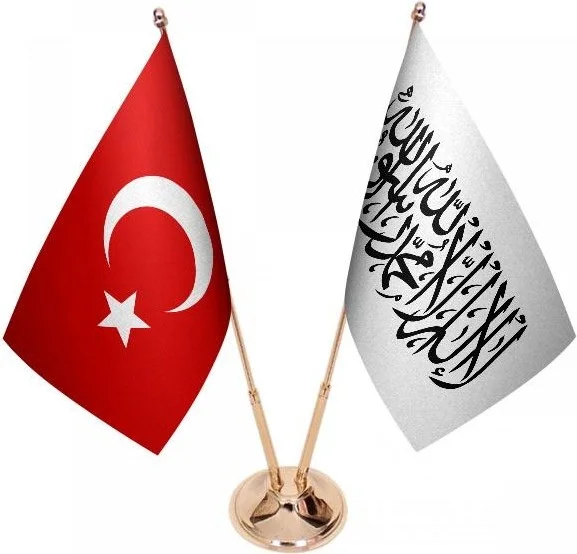 ساترنديزاين Desktop Afghanistan Flag Turkish Flag Double Brass Poles Table Flag Set