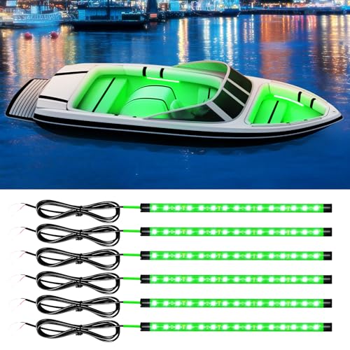 DUOFU365 Green Led Strip Lights,DUOFU365 Marine Boat Led Navigation Lights 30CM 15 SMD IP67 Waterproof Auto Interior Lights for Home Decoration Car Motorcycles Boat Golf Cart Truck with 3M Tape(6PCS) - Image 1