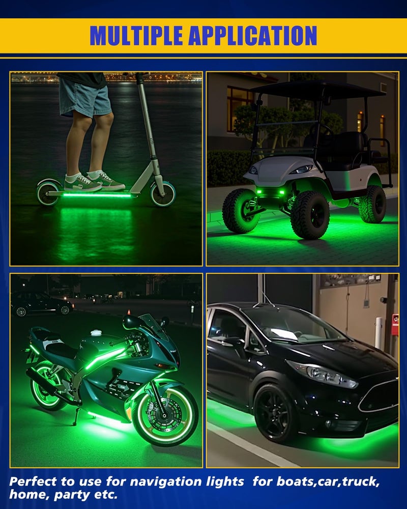 DUOFU365 Green Led Strip Lights,DUOFU365 Marine Boat Led Navigation Lights 30CM 15 SMD IP67 Waterproof Auto Interior Lights for Home Decoration Car Motorcycles Boat Golf Cart Truck with 3M Tape(6PCS) - Image 2