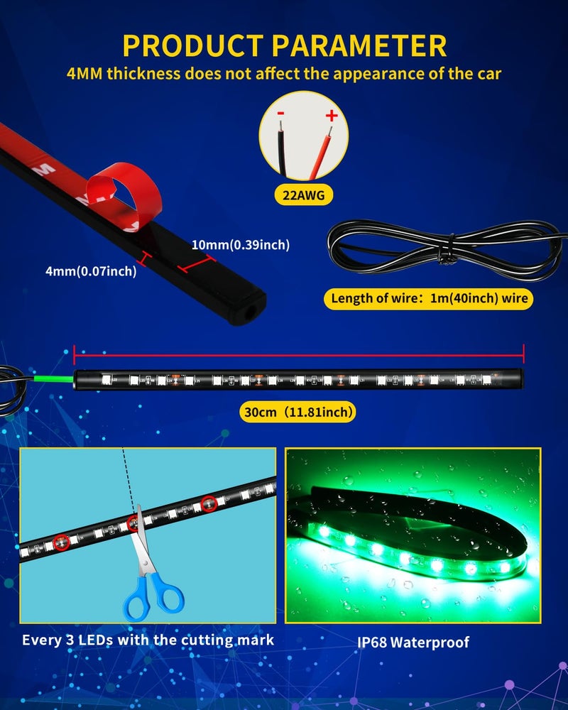DUOFU365 Green Led Strip Lights,DUOFU365 Marine Boat Led Navigation Lights 30CM 15 SMD IP67 Waterproof Auto Interior Lights for Home Decoration Car Motorcycles Boat Golf Cart Truck with 3M Tape(6PCS) - Image 3