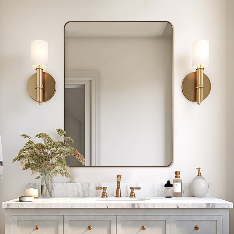ANDY STAR Gold Bathroom Mirror 22 x 30 Brushed Brass Metal Wall Mirror Rounded Rectangle Mirror for Vanity Framed in Premium Stainless Steel
