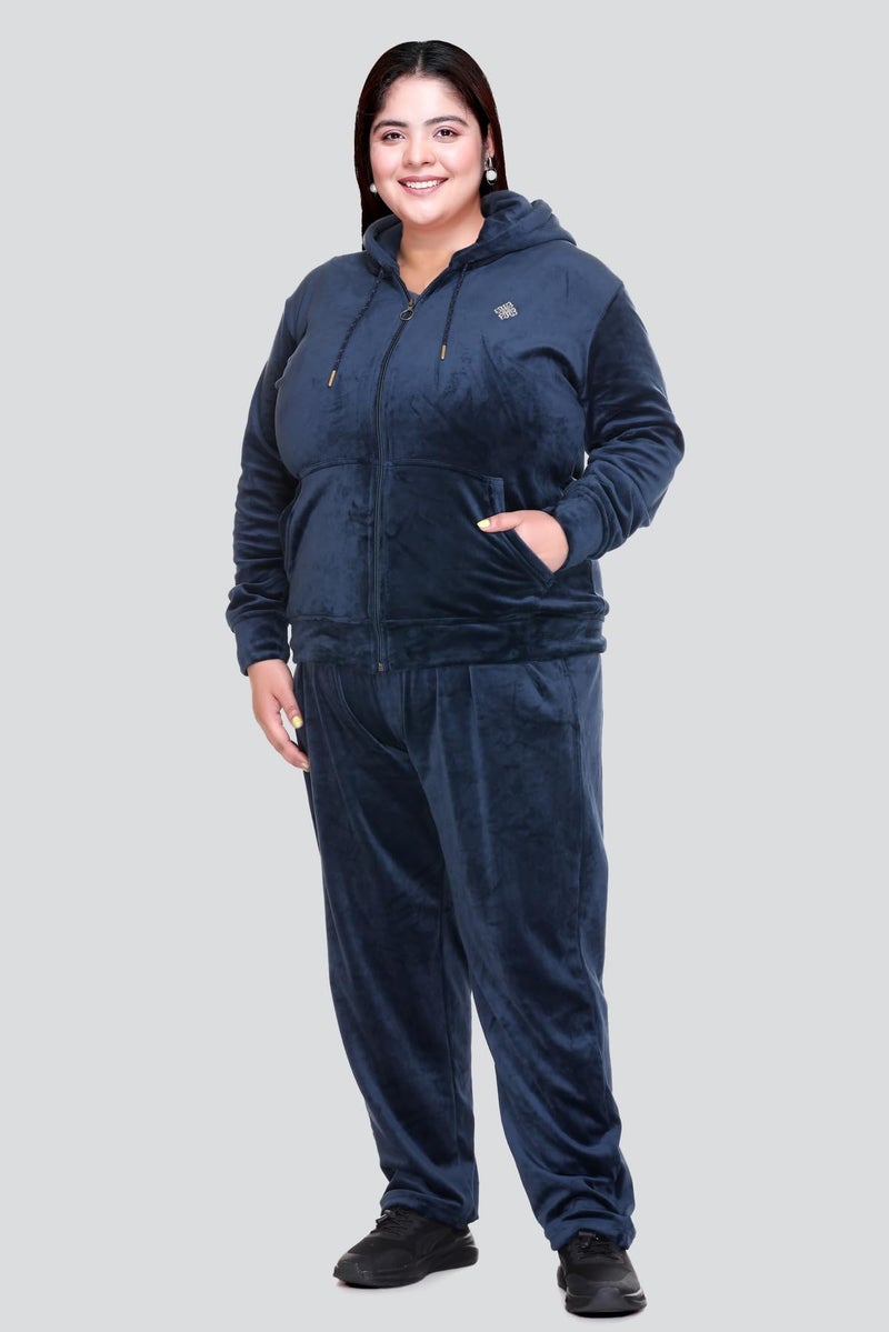 In Love Women's Stylish Zipper Velvet Plus Size Longline Winter Wear Track Suit Night Suit Co-Ord Set - Image 5