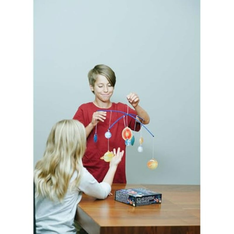 Educational science kit for classroom or home use: 3D glow-in-the-dark solar system mobile made of durable plastic in deep blue and silver, featuring luminous planets and easy assembly - Image 5
