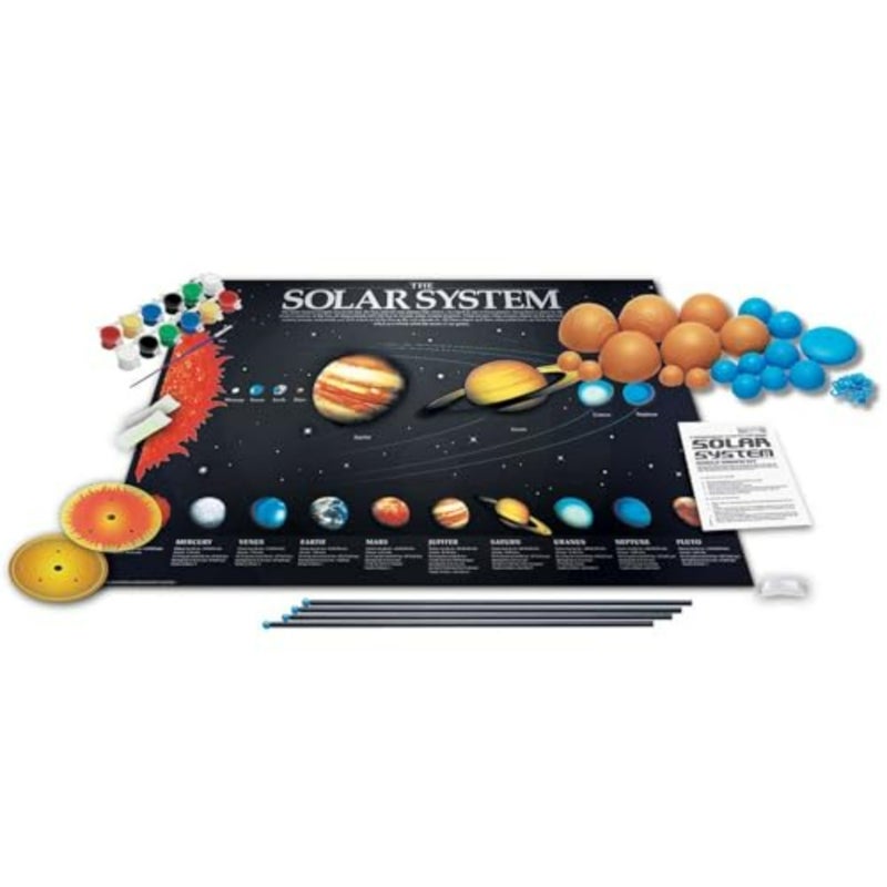 Educational science kit for classroom or home use: 3D glow-in-the-dark solar system mobile made of durable plastic in deep blue and silver, featuring luminous planets and easy assembly - Image 3