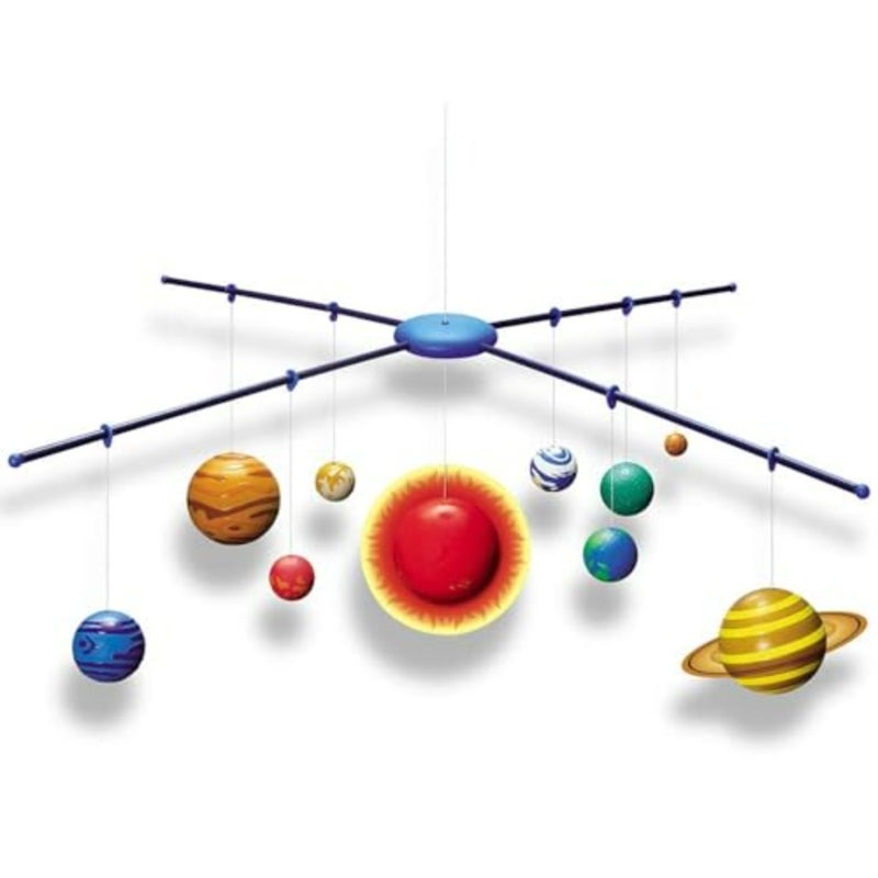 Educational science kit for classroom or home use: 3D glow-in-the-dark solar system mobile made of durable plastic in deep blue and silver, featuring luminous planets and easy assembly - Image 2