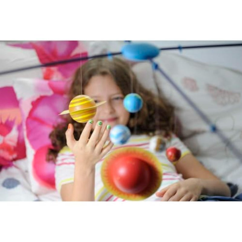 Educational science kit for classroom or home use: 3D glow-in-the-dark solar system mobile made of durable plastic in deep blue and silver, featuring luminous planets and easy assembly - Image 4