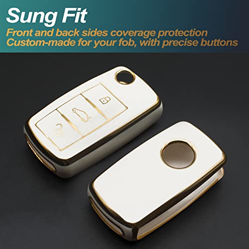 FEYOUN Key Fob Cover Compatible with VW Volkswagen Atlas Golf GTI Jetta Passat Tiguan Touareg Beetle Flip 3 Buttons TPU Remote Keyless Key Fob Case Protection Shell Accessories, White - Image 3