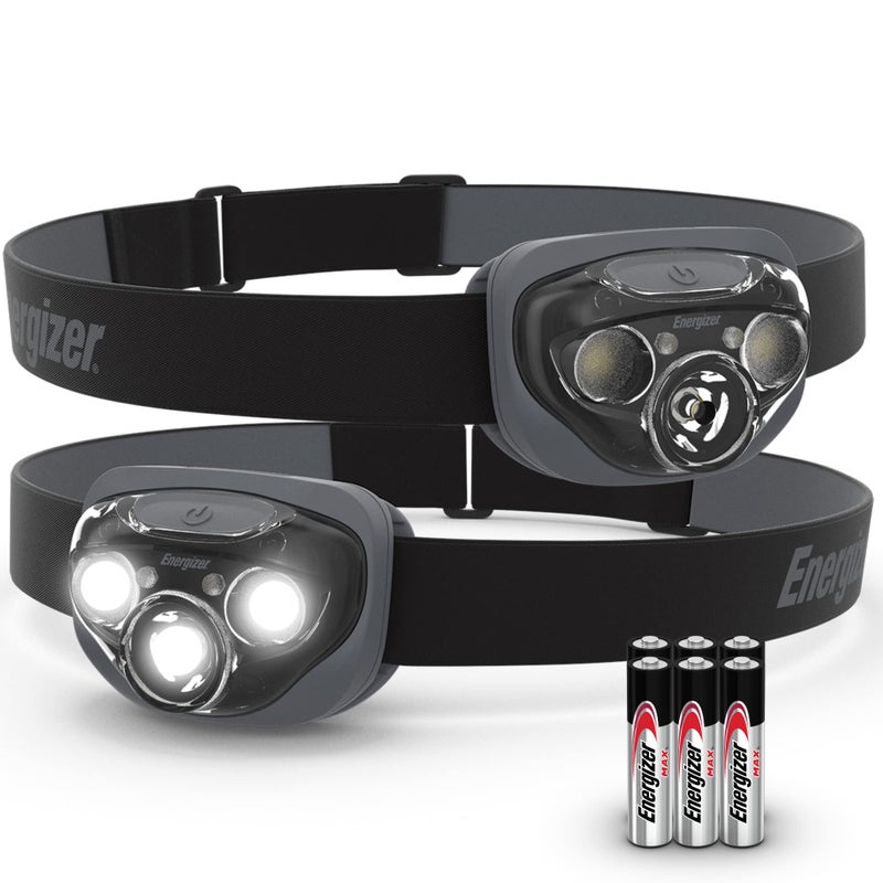 Energizer مصباح رأس LED من Energizer PRO عبوة 2 IPX4 مقاوم للماء مصابيح رأس عالية الأداء للاستخدام في الهواء الطلق، التخييم، الجري، البقاء في العواصف، ضوء LED للطوارئ مع بطاريات مضمّنة