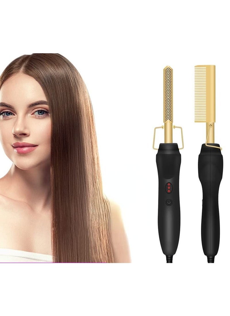 DubaiGallery Hot Comb Hair Straightener Electric Straightening Comb for African American Hair And Wigs Ceramic Wand Curling Irons Lightweight Protective Comb Brush  - Image 1