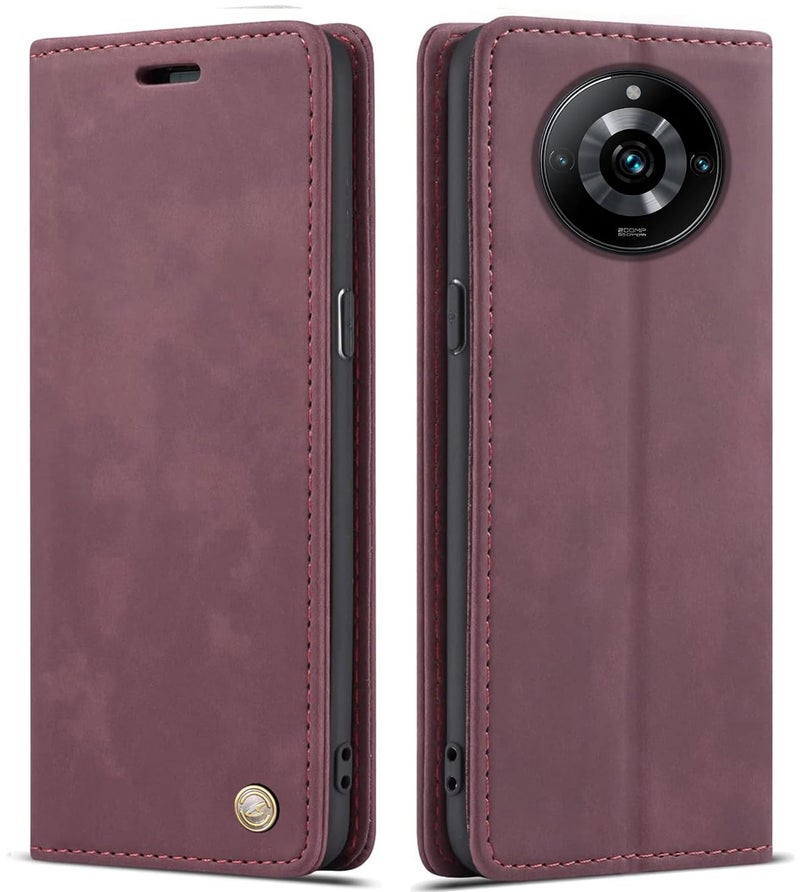 ClickCase كليك كيس لجهاز ريال مي نارزو 60 5G سلسلة جلد الأغنام الاصطناعي حافظة محفظة قابلة للطي مع إغلاق مغناطيسي خفيفة الوزن رقيقة غطاء قابل للطي لجهاز ريال مي نارزو 60 5G (أحمر مائل) - Image 1