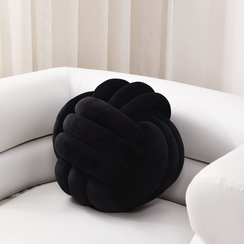 Sioloc Soft Knot Ball Pillows,Round Throw Pillow Cushion Home Decoration Plush Pillow,Throw Knotted Pillow Handmade Round Plush Pillow（10.6inches,Black） - Image 1