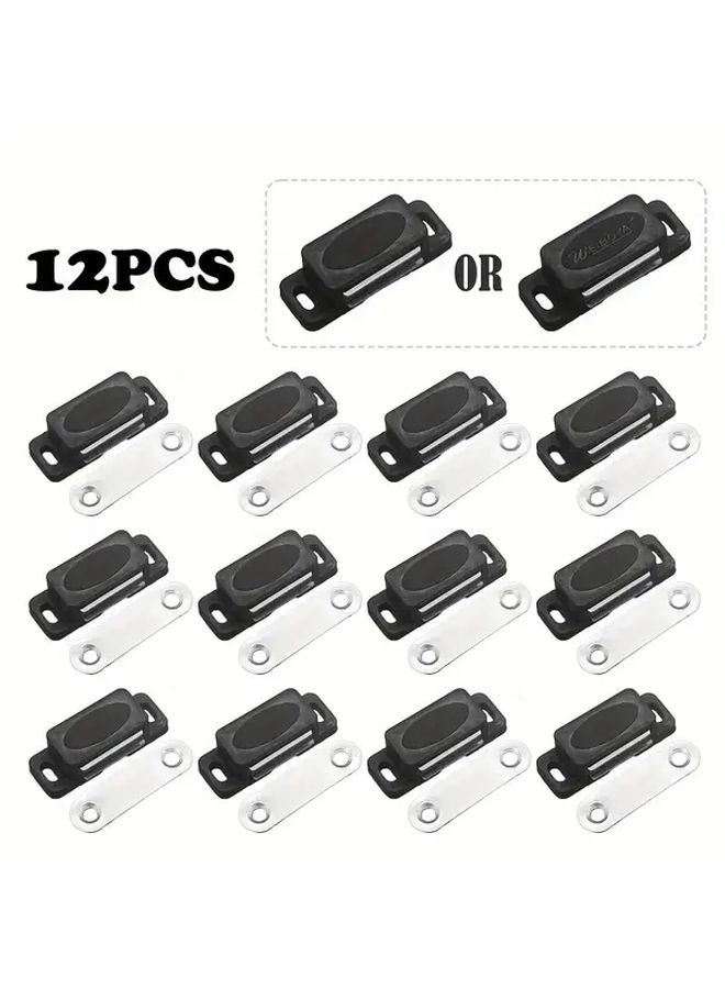 12pcs Black Heavy Duty Magnetic Cabinet Door Clips ABS No Screw Mounting - Image 1