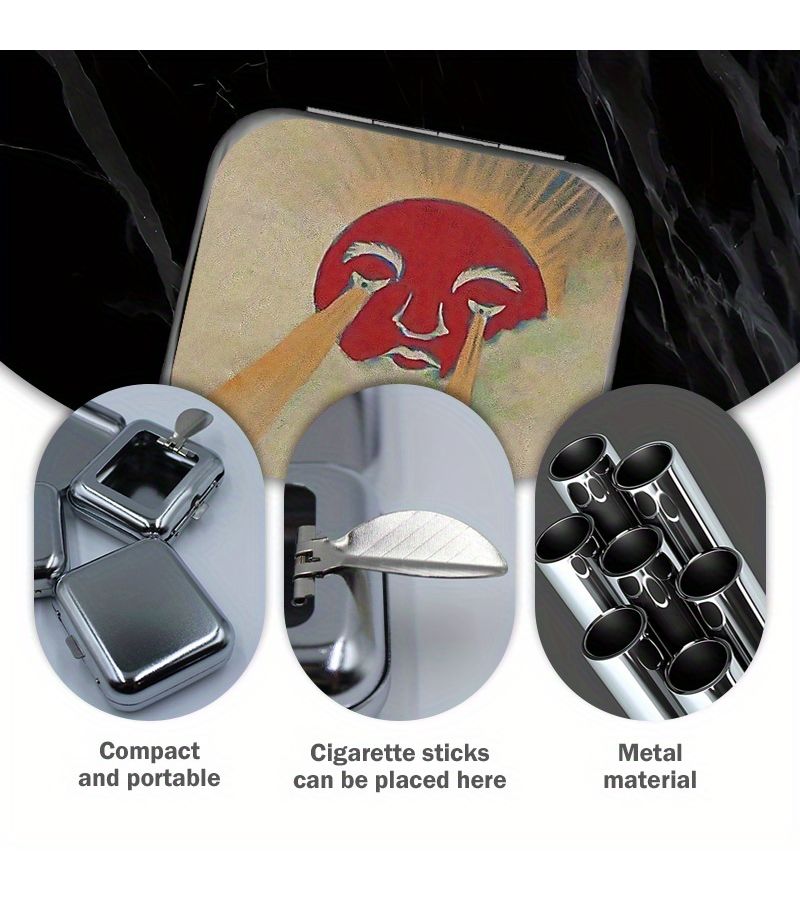 Metallic Leakproof Mini Metal Pocket Ashtray Stainless Steel Travel Case Crying Sun Gift - Image 4
