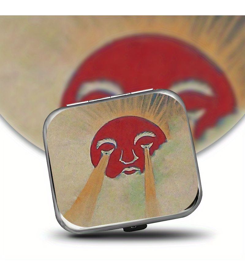Metallic Leakproof Mini Metal Pocket Ashtray Stainless Steel Travel Case Crying Sun Gift - Image 1