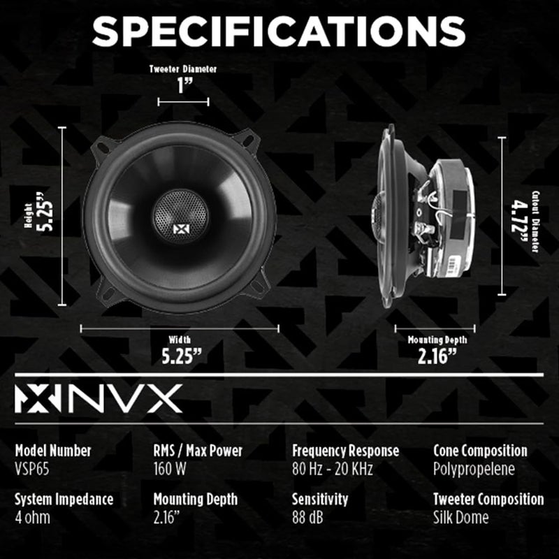 NVX VSP525 480W Peak (180W RMS) 5.25" V-Series 2-Way Coaxial Speakers with 25mm Silk Dome Tweeters - Image 4