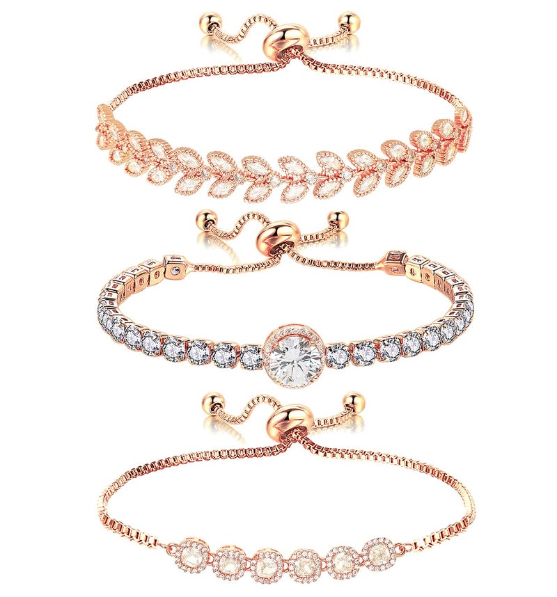 Wovanoo Tennis Bracelet for Women Cubic Zirconia Bracelets Adjustable Slider Bracelets Rose Gold - Image 1
