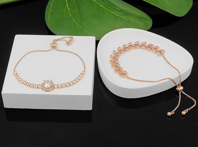 Wovanoo Tennis Bracelet for Women Cubic Zirconia Bracelets Adjustable Slider Bracelets Rose Gold - Image 3