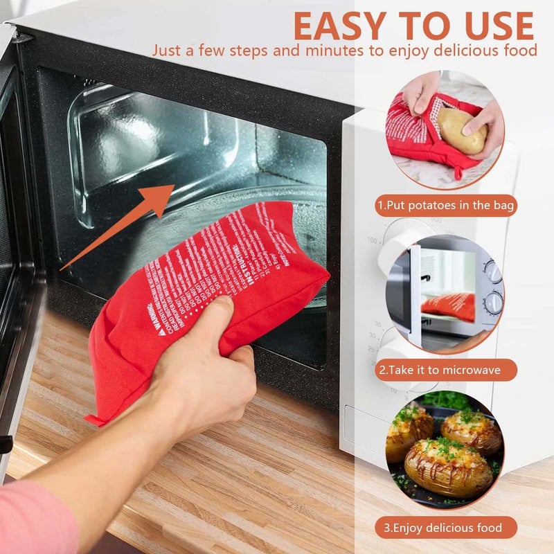 OBTANIM Microwave Potato Bag, 2 Pack of Reusable Microwave Cooker Bag Baked Pouch Potato Bag, Red - Image 4