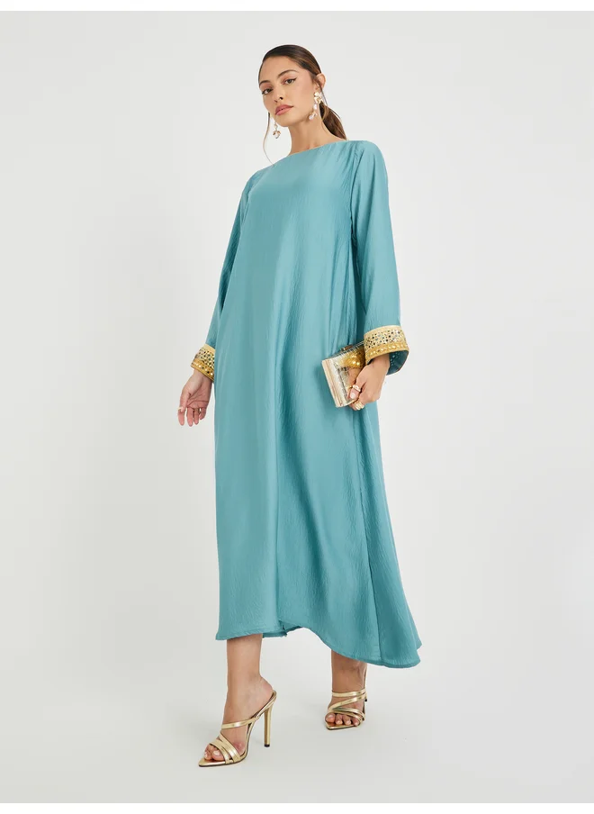 أميرة Amirah Crinkled Lace Hem Wide Sleeves Jalabiya