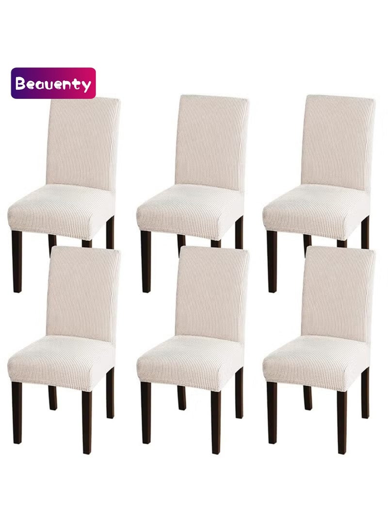 Beauenty Dining Chair Covers Stretch Chair Covers for Dining Room Chair Slipcover Removable Kitchen Chair Covers Chair Protector Covers for Dining Room, Hotel (White, 6pcs) - Image 1