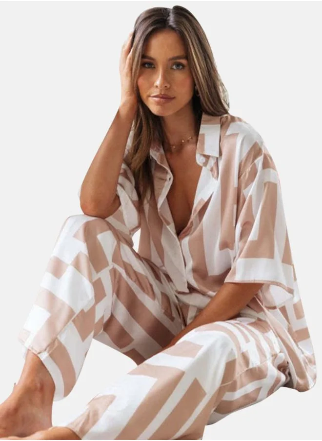 YUNIQEE Rust Printed Shirt With Palazzos