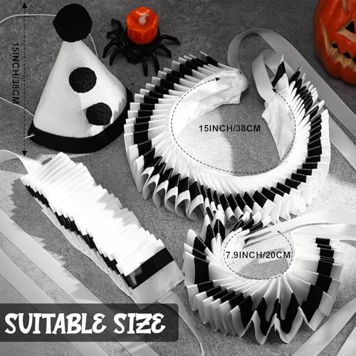 Maiteenly Collar Cuff Set Clown Accessories Elizabethan Renaissance Neck Ruff Clown Collar CuffsBlack White - Image 3