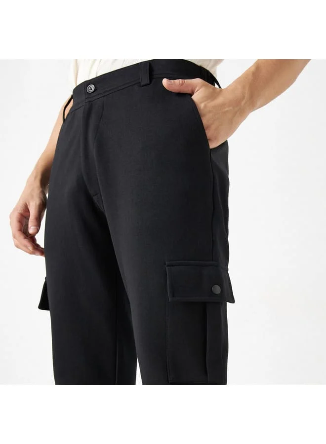 Iconic Iconic Solid Cargo Pants with Elasticated Waistband and Pockets