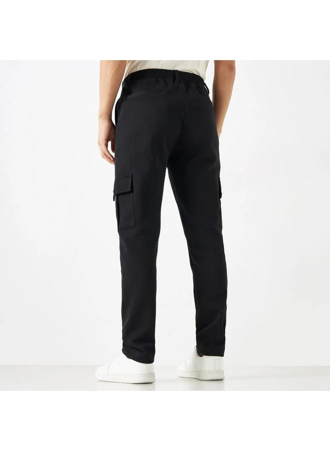 Iconic Iconic Solid Cargo Pants with Elasticated Waistband and Pockets