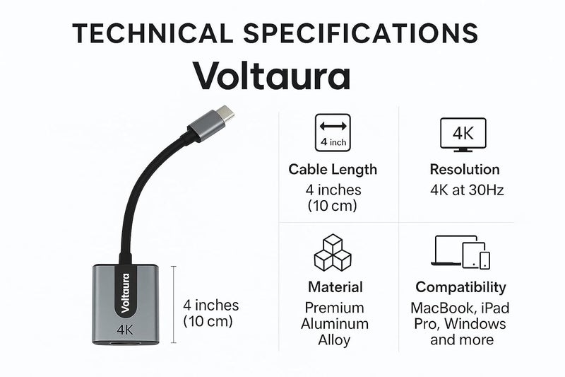 VOLTAURA 4K@30Hz Type-C to HDMI Adapter, High-Speed USB-C to HDMI Converter for Ultra HD Video & Audio Output, Compatible with Laptops, Tablets, Smartphones, and More - Image 4
