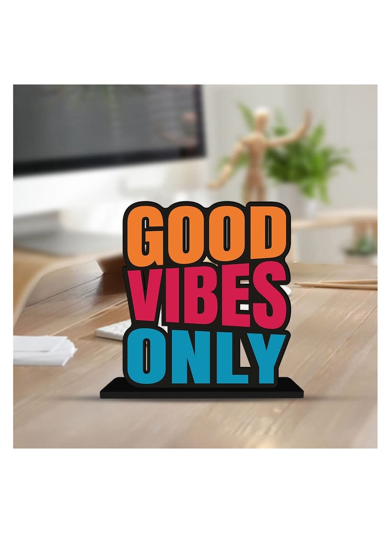 Artvibes Wooden Idols And Figurine Good Vibes Only Positive Quote Table Decor For Office Desk | Home Decor Item | Living Room | Bedroom | Modern Art Wood Showpiece Decorative Gift  - Image 1