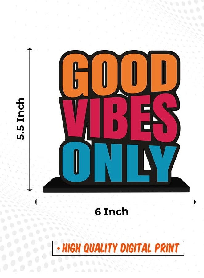 Artvibes Wooden Idols And Figurine Good Vibes Only Positive Quote Table Decor For Office Desk | Home Decor Item | Living Room | Bedroom | Modern Art Wood Showpiece Decorative Gift  - Image 2