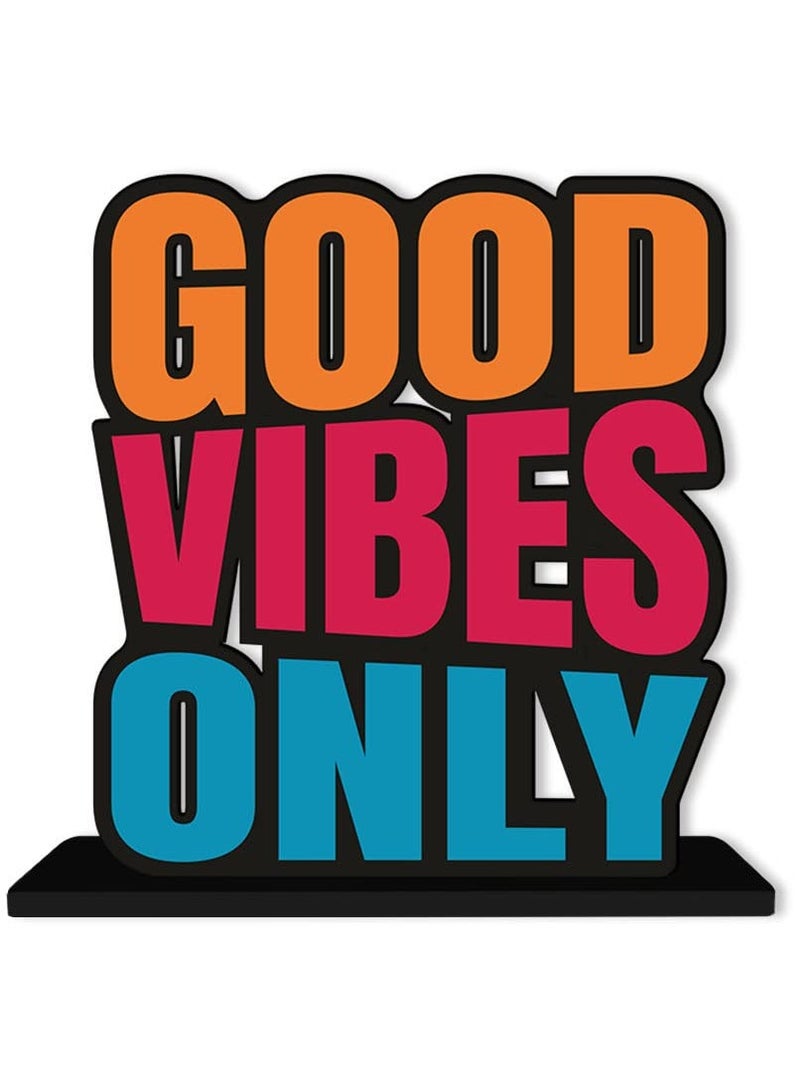 Artvibes Wooden Idols And Figurine Good Vibes Only Positive Quote Table Decor For Office Desk | Home Decor Item | Living Room | Bedroom | Modern Art Wood Showpiece Decorative Gift  - Image 3